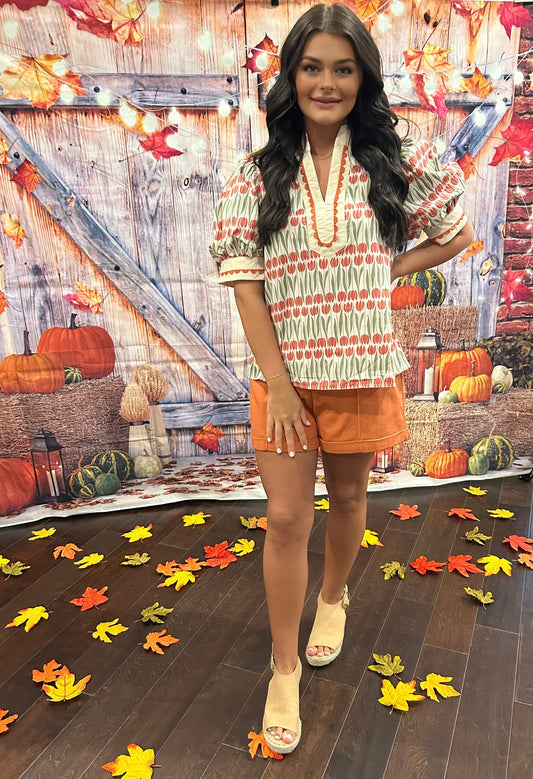 Floral pattern puff sleeve top