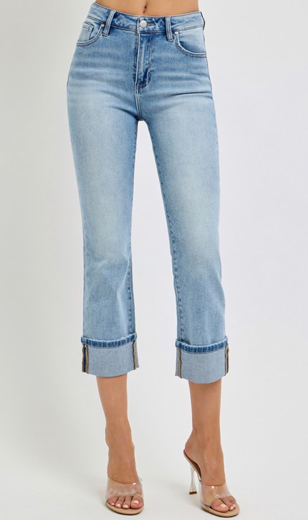 Risen Jeans- High Rise Ankle Straight Cuffed Jeans