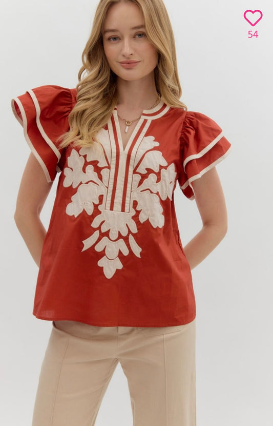 Cinnamon flutter sleeve top