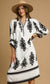 Black and white abstract print midi dress