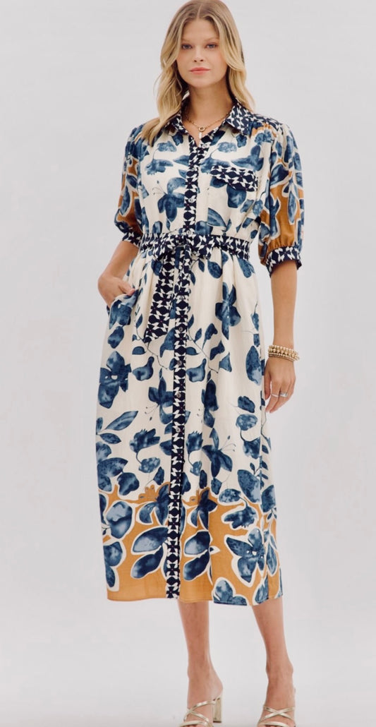 Abstract contrast midi dress