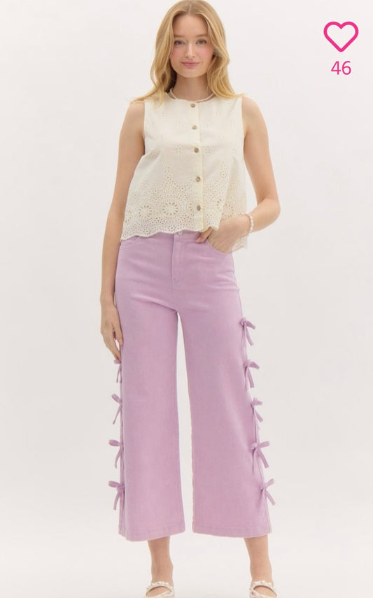 Lavender cropped jeans with mini bows