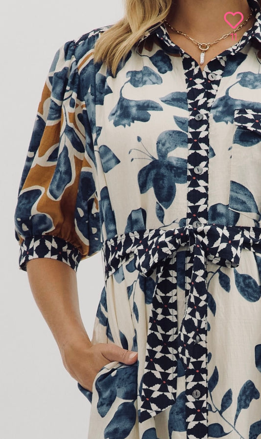 Abstract contrast midi dress