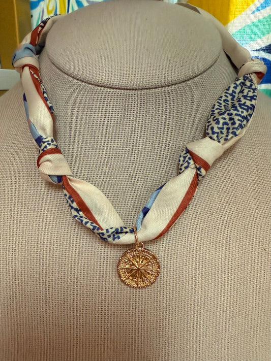 Scarf and Compass Charm Necklace