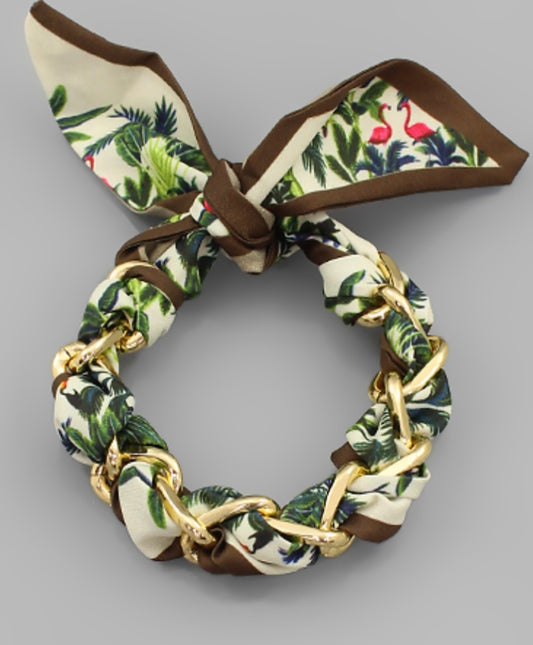 Brown and green scarf bracelet