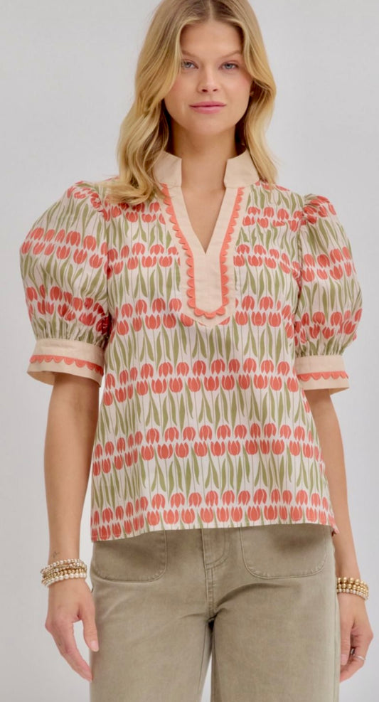 Floral pattern puff sleeve top