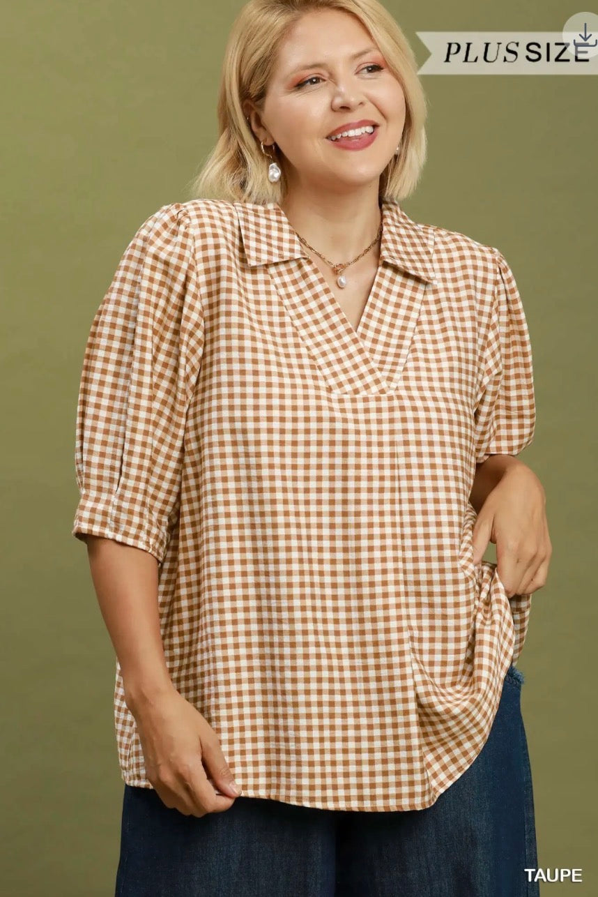 Layne Burgundy Gingham Shirt (Curvy Sizes)