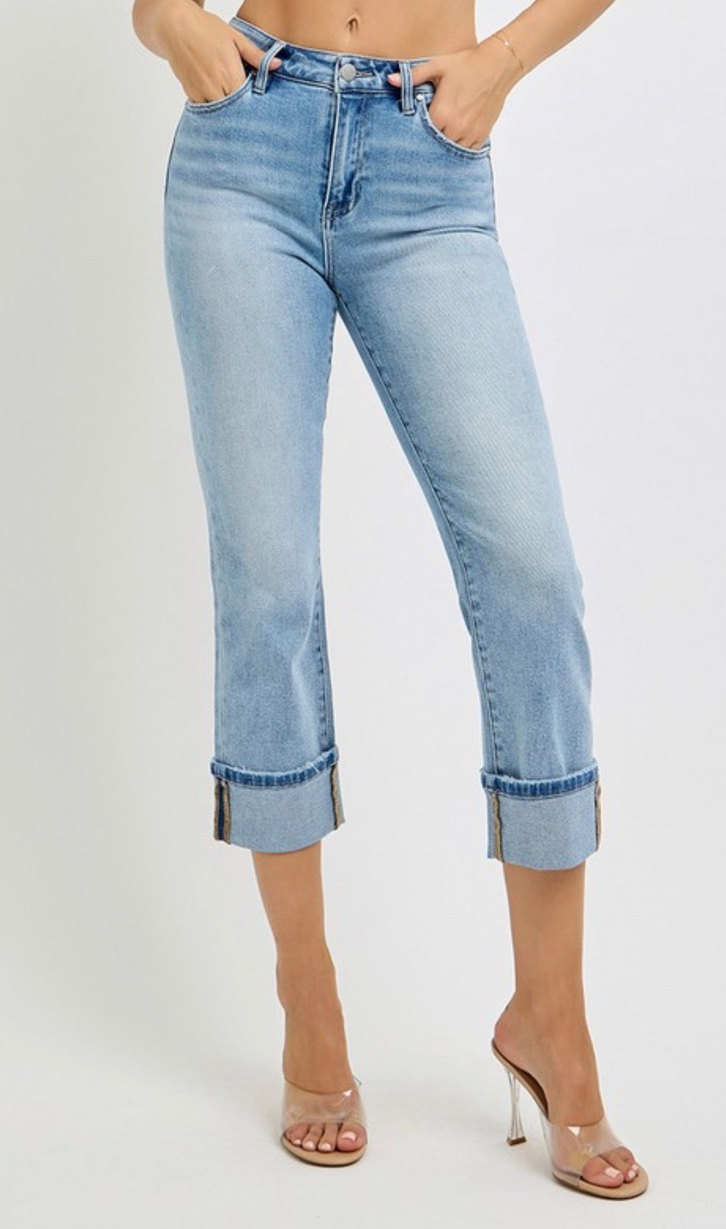 Risen Jeans- High Rise Ankle Straight Cuffed Jeans