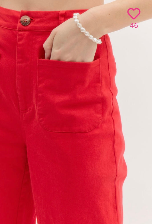 Red Wide Leg Cropped Pants