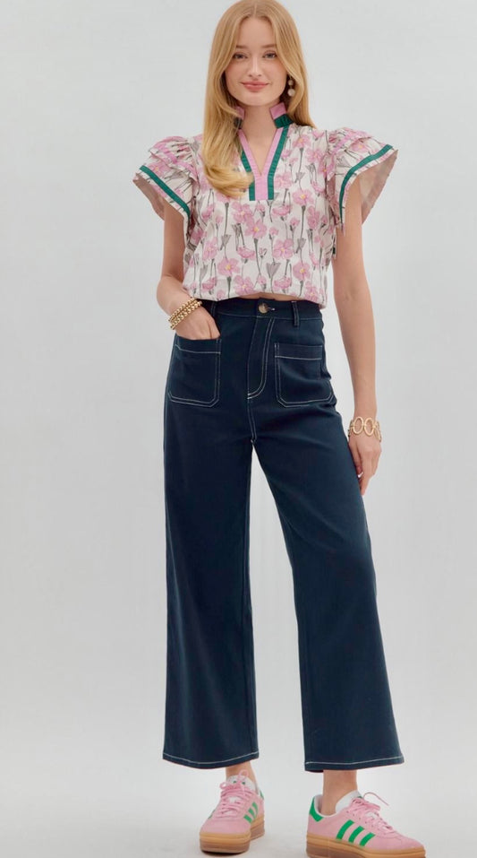 Navy pants with cute patch pockets