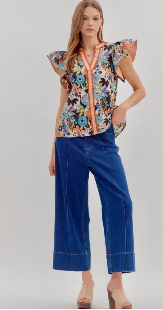 Cinnamon flutter ruffle sleeve top