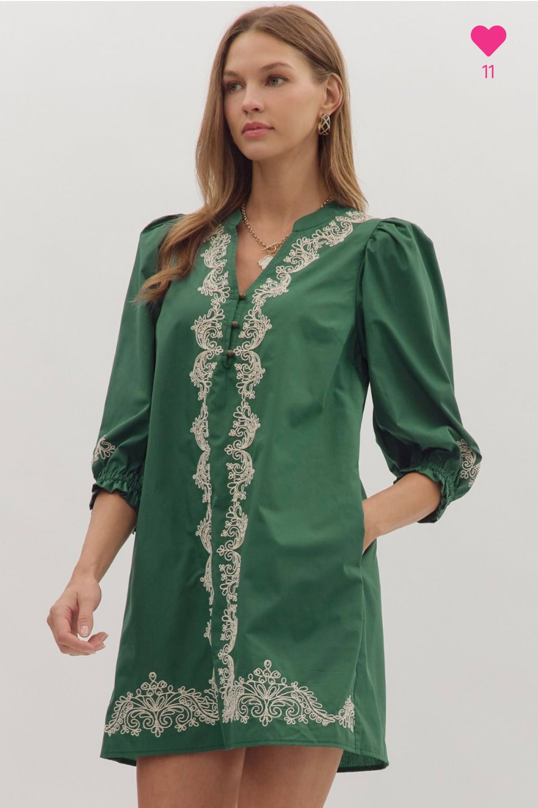 Hunter green embroidered dress