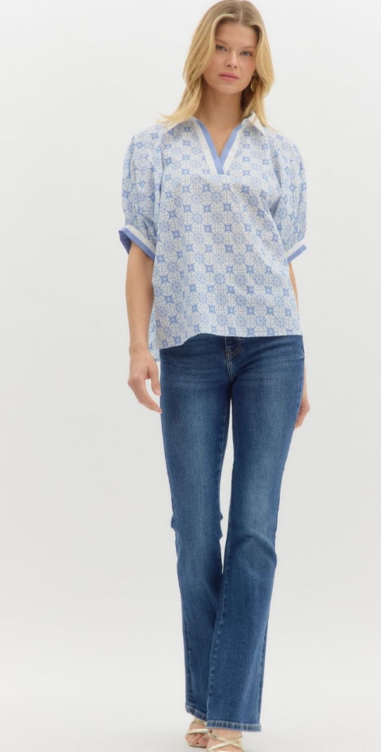 Blue Floral pattern shirt