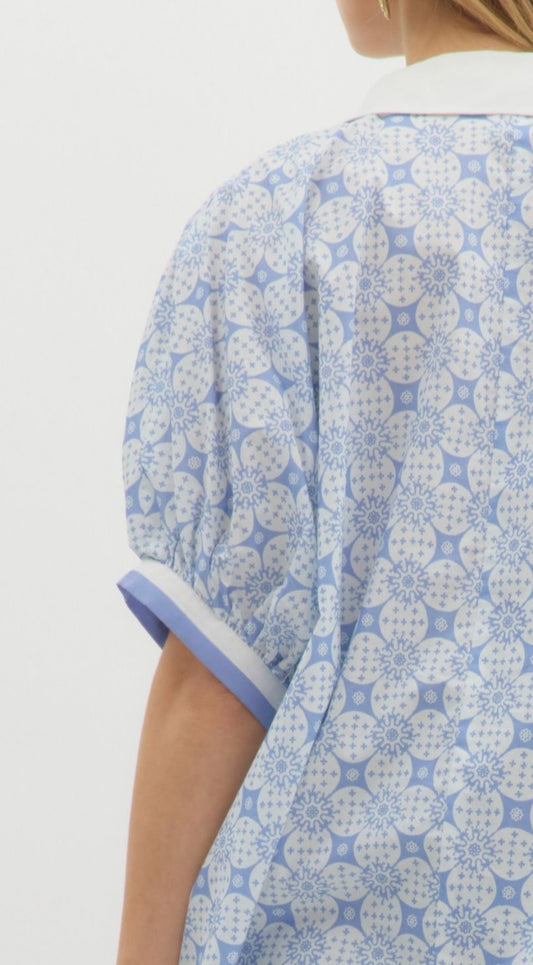 Blue Floral pattern shirt