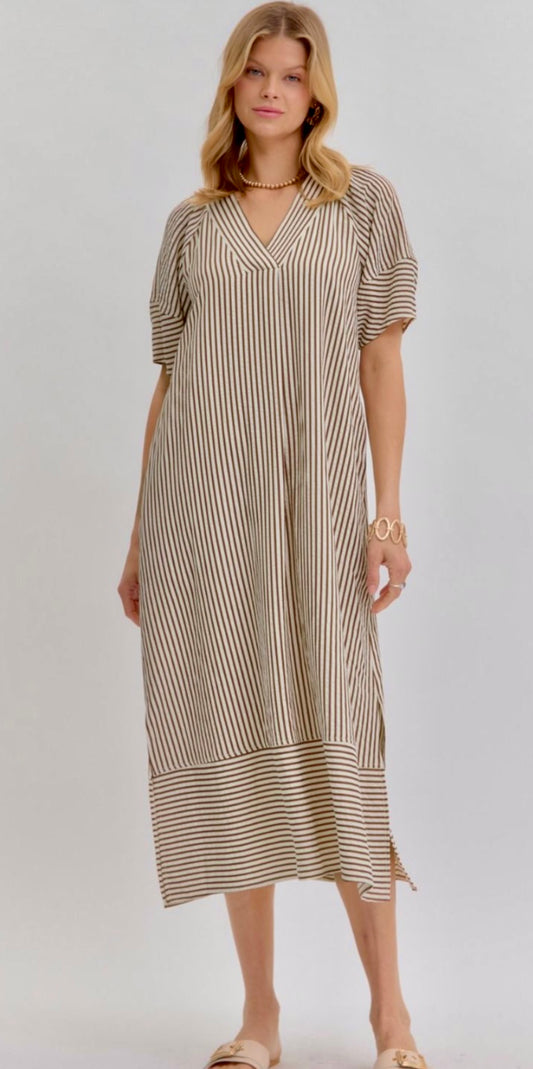 Brown striped midi dress