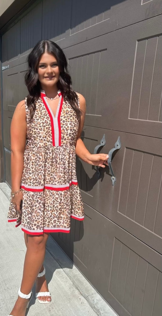 Trending leopard dress with red and white stripes