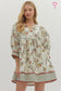 Ecru floral dress with contrast band and hem