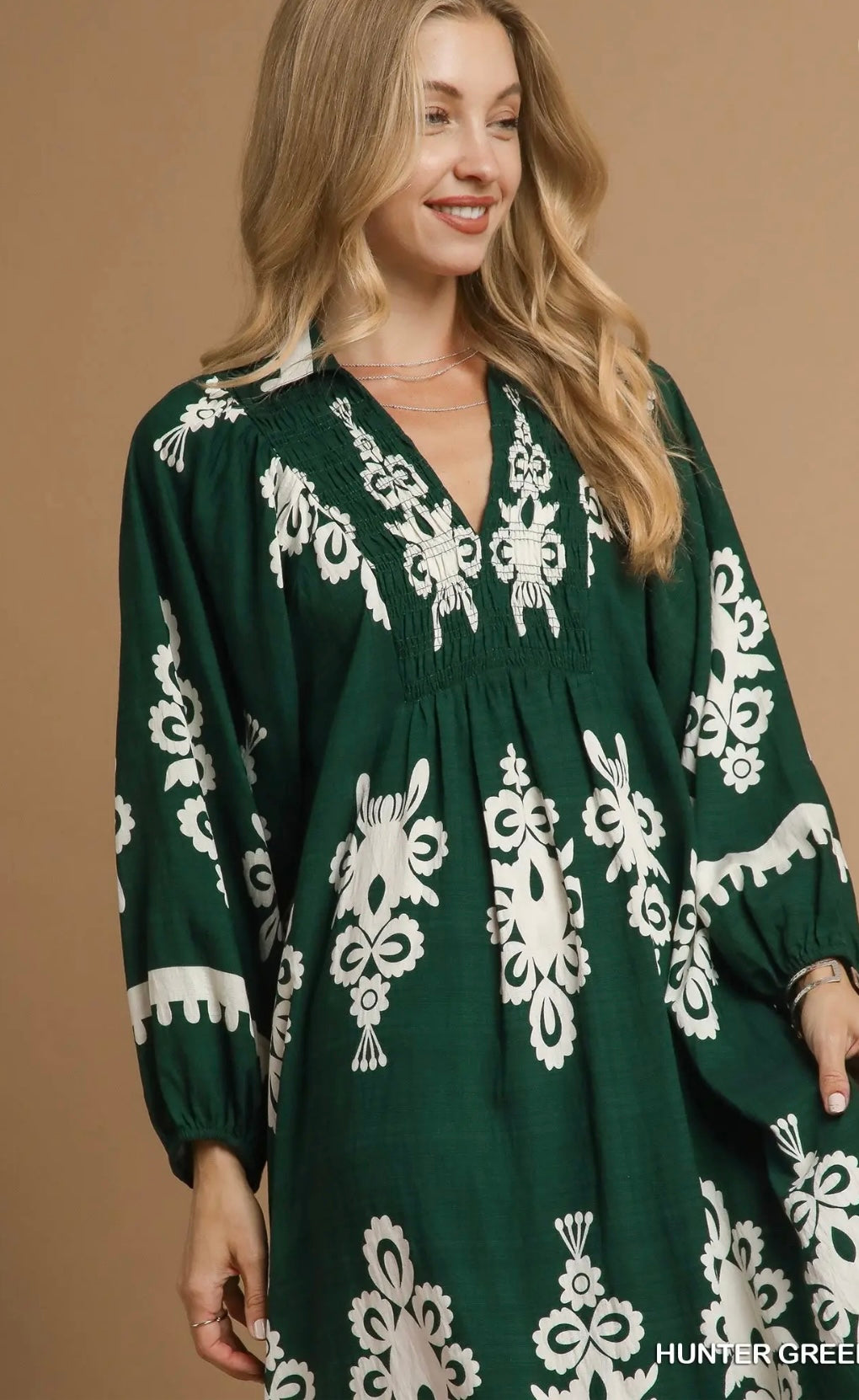 Hunter green border print midi