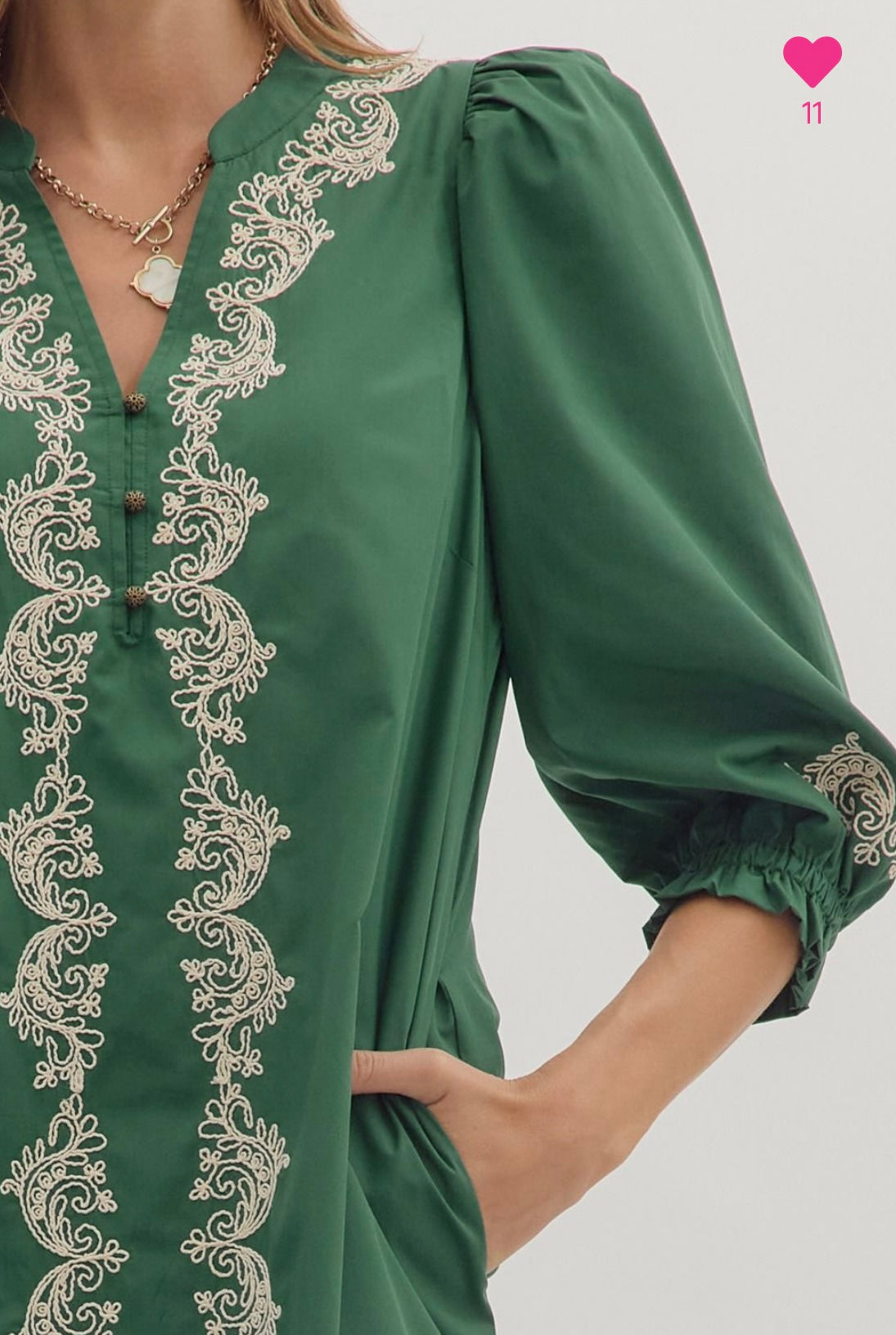 Hunter green embroidered dress