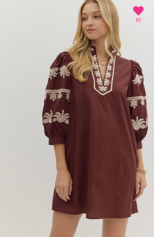 Burgundy embroidered dress
