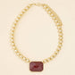 Bead Chain Necklace With Faceted Stone Pendant