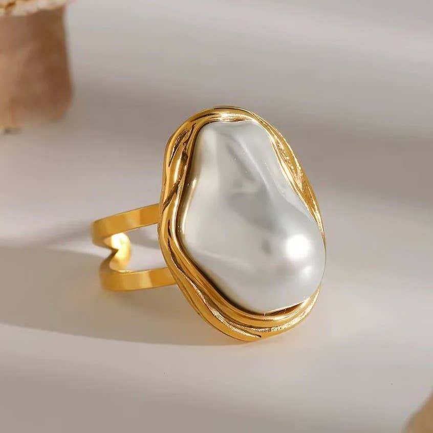 18K STAINLESS STEEL PEARL RING