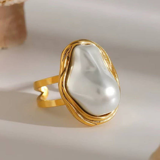 18K STAINLESS STEEL PEARL RING