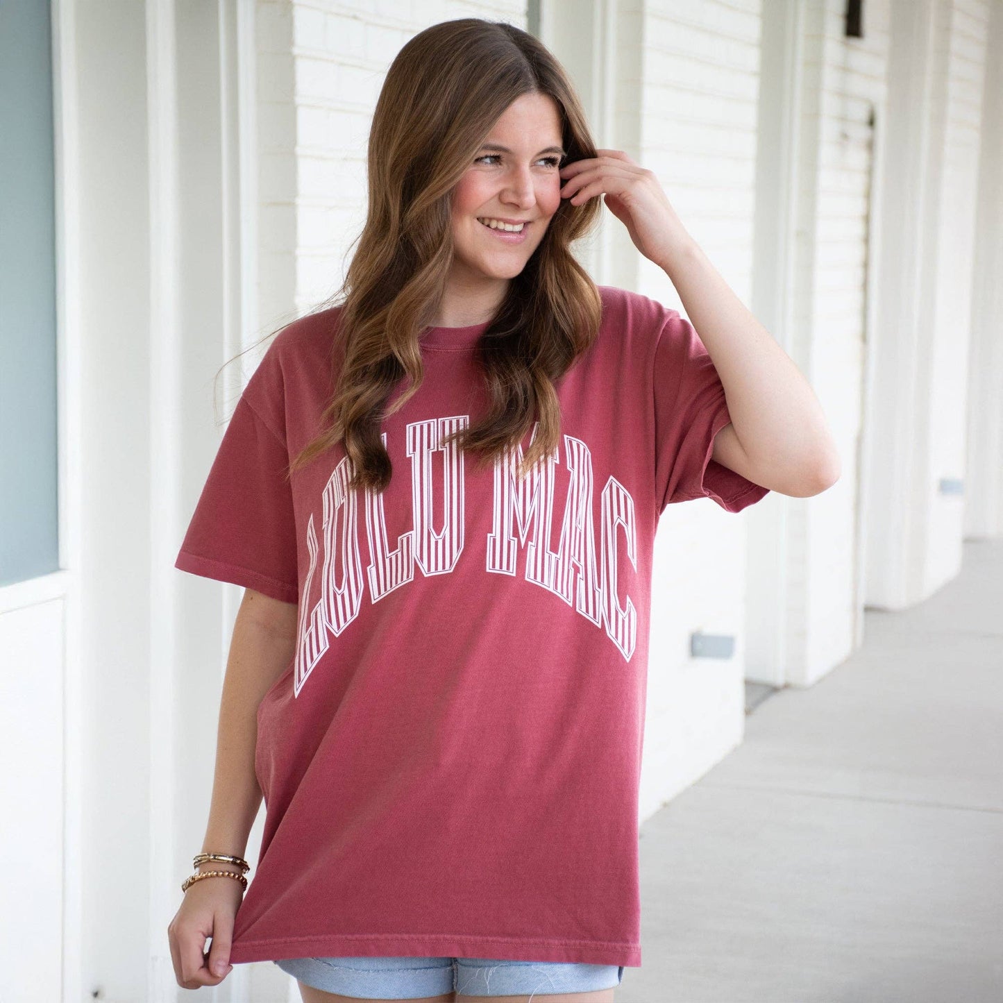 Lulu Mac Stripe Adult Crimson Comfort Colors Tee