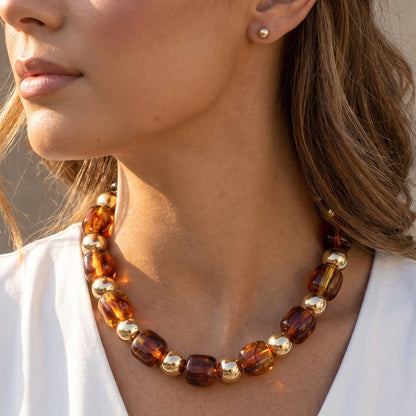Chunky Tortoise Bead Statement Necklace Set
