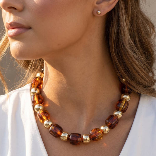 Chunky Tortoise Bead Statement Necklace Set