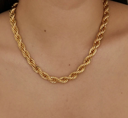 18K Gold Plated Stainless Twisted Rope Chain Necklace