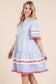 Trim Detail Vertical Striped Short Sleeve Mini Dress