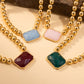 Bead Chain Necklace With Faceted Stone Pendant