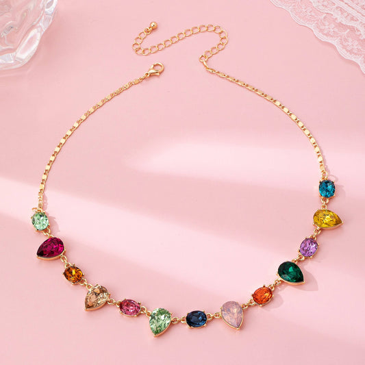 Rainbow Pear Gemstone Dangle Necklace