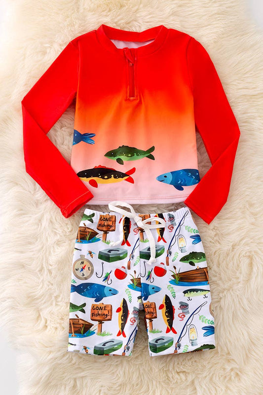Gone fishing" Boys 2 piece swim set.