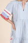 Trim Detail Vertical Striped Short Sleeve Mini Dress