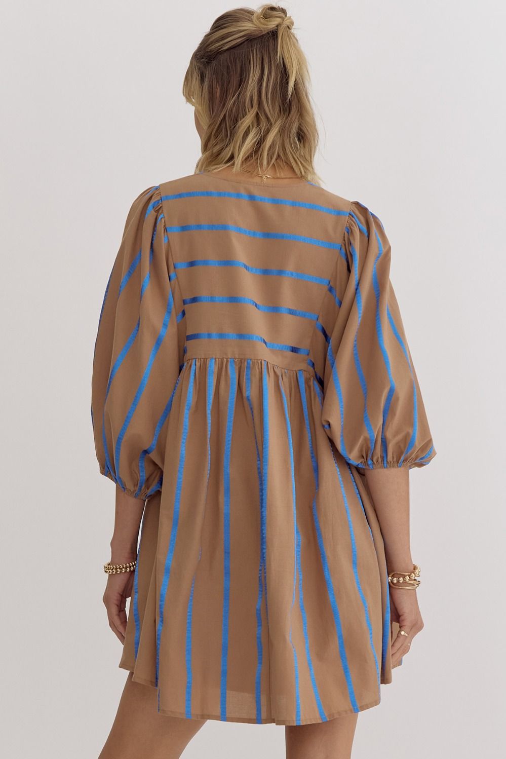 Mocha with blue stripe print dress