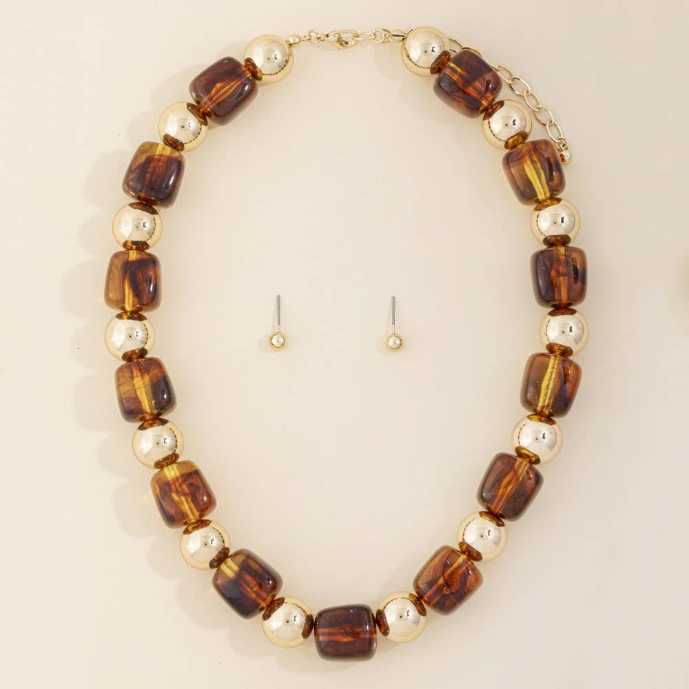 Chunky Tortoise Bead Statement Necklace Set