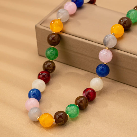 HIGH GLOSSY MULTI COLOR BEADED CHAIN NECKALCE |