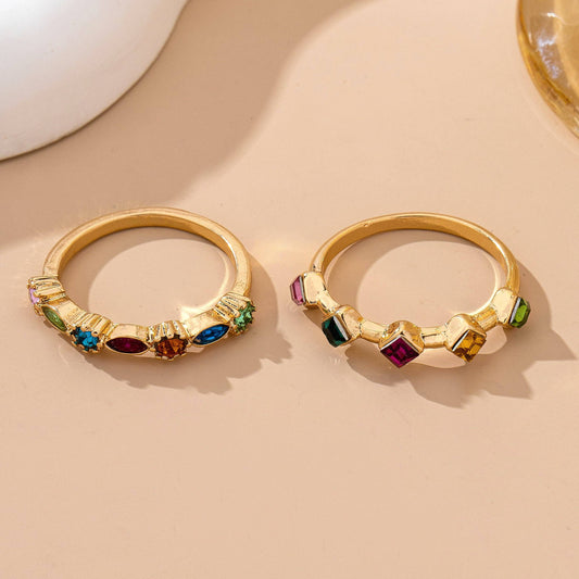 Rainbow Gemstone Cluster Statement Ring Set