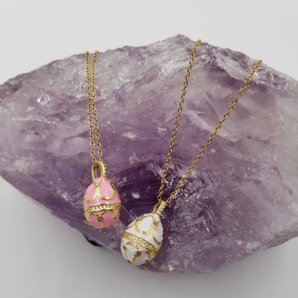 Easter Zircon Egg Pendant Necklace - 18K Gold