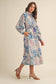 FLORAL PATCHWORK PRINT DRAWSTRING WAIST MIDI DRESS