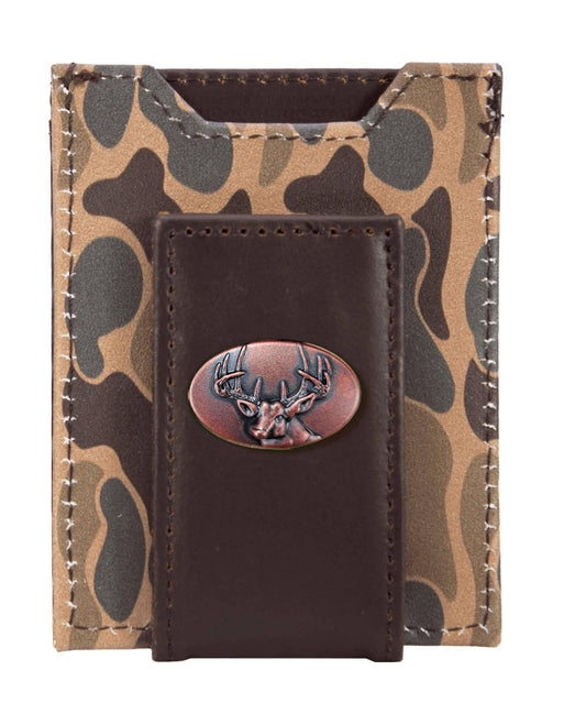 Zep-Pro - Buck Magnetic Front Pocket Old School Camo Leather Wallet.