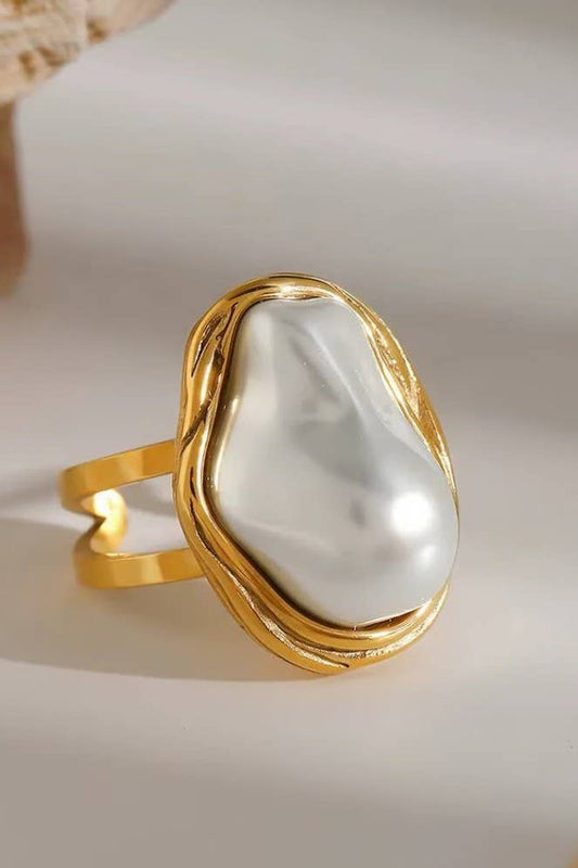 18K STAINLESS STEEL PEARL RING