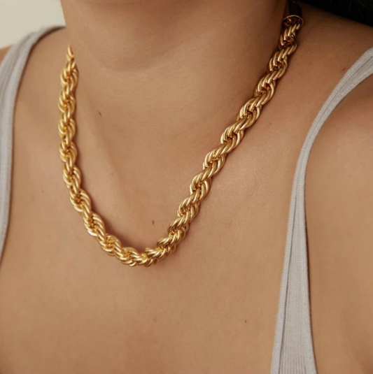 18K Gold Plated Stainless Twisted Rope Chain Necklace