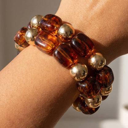 Chunky Tortoise Bead Stretch Bracelet Set