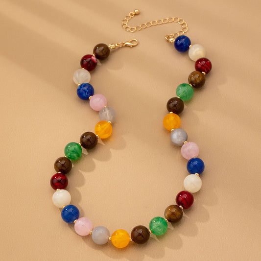 HIGH GLOSSY MULTI COLOR BEADED CHAIN NECKALCE |