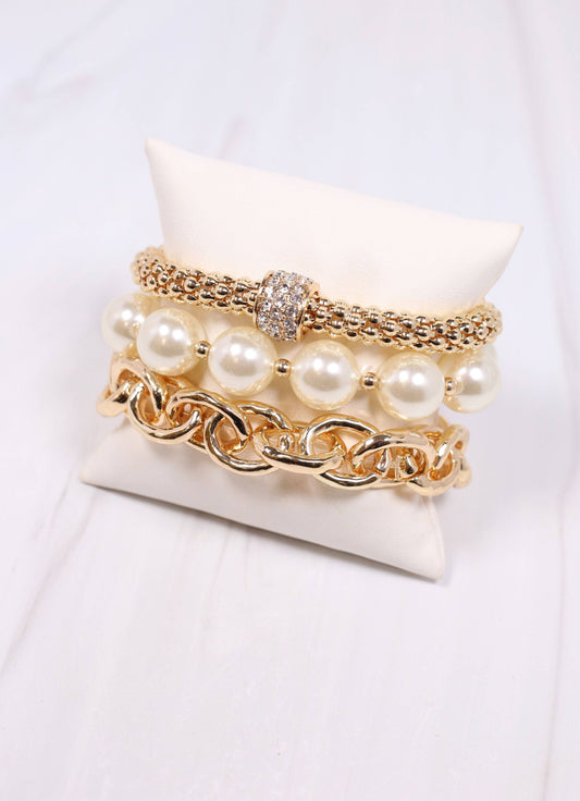 Pearl & Gold Bracelet Set