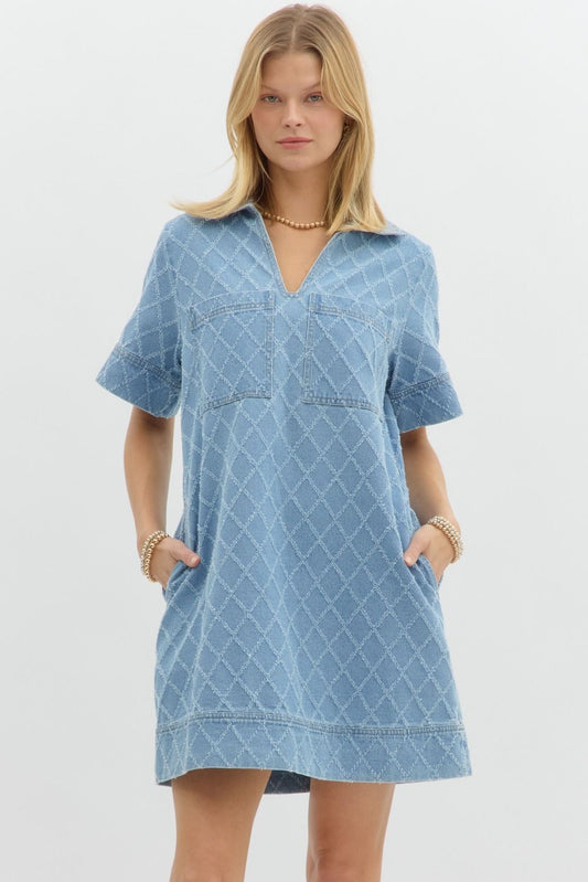 Distressed Diamond Pattern Denim Dress
