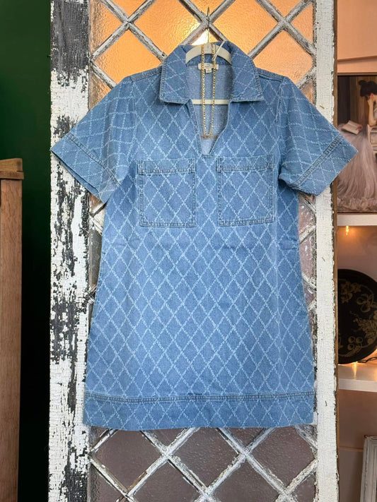 Distressed Diamond Pattern Denim Dress